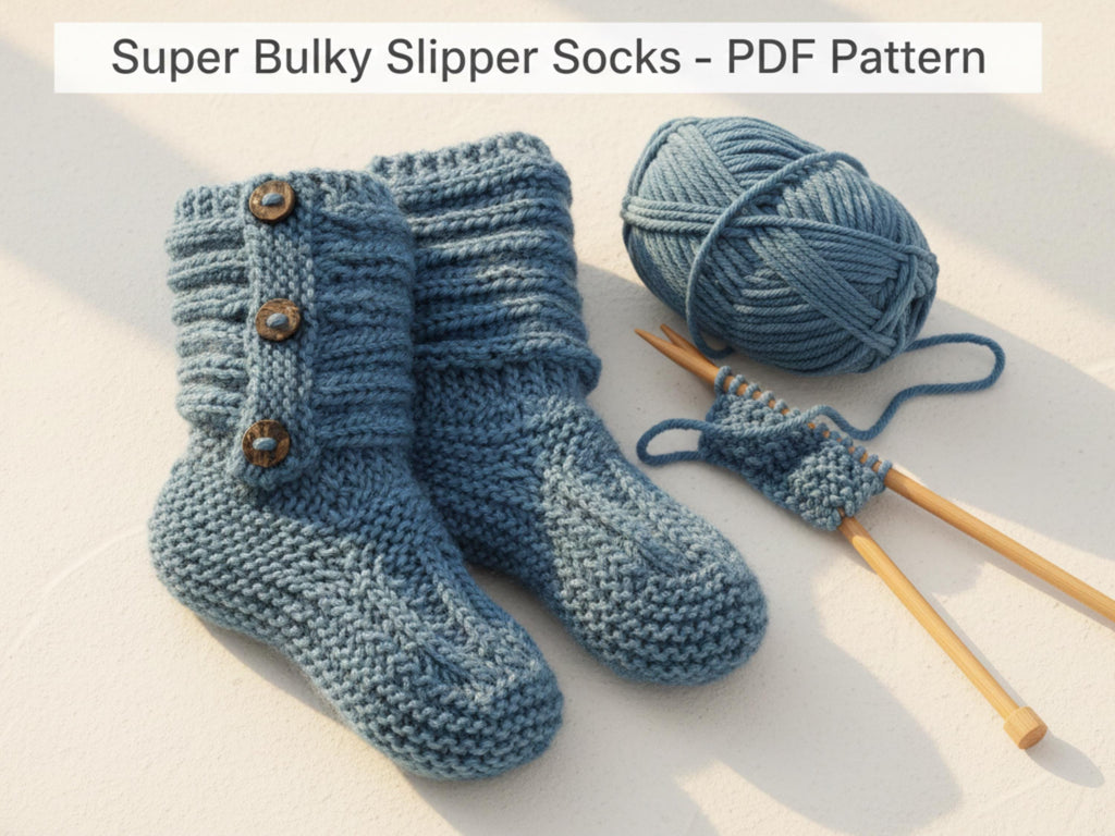 Vintage Knitting Pattern Slipper Socks Boots -Chunky Boots