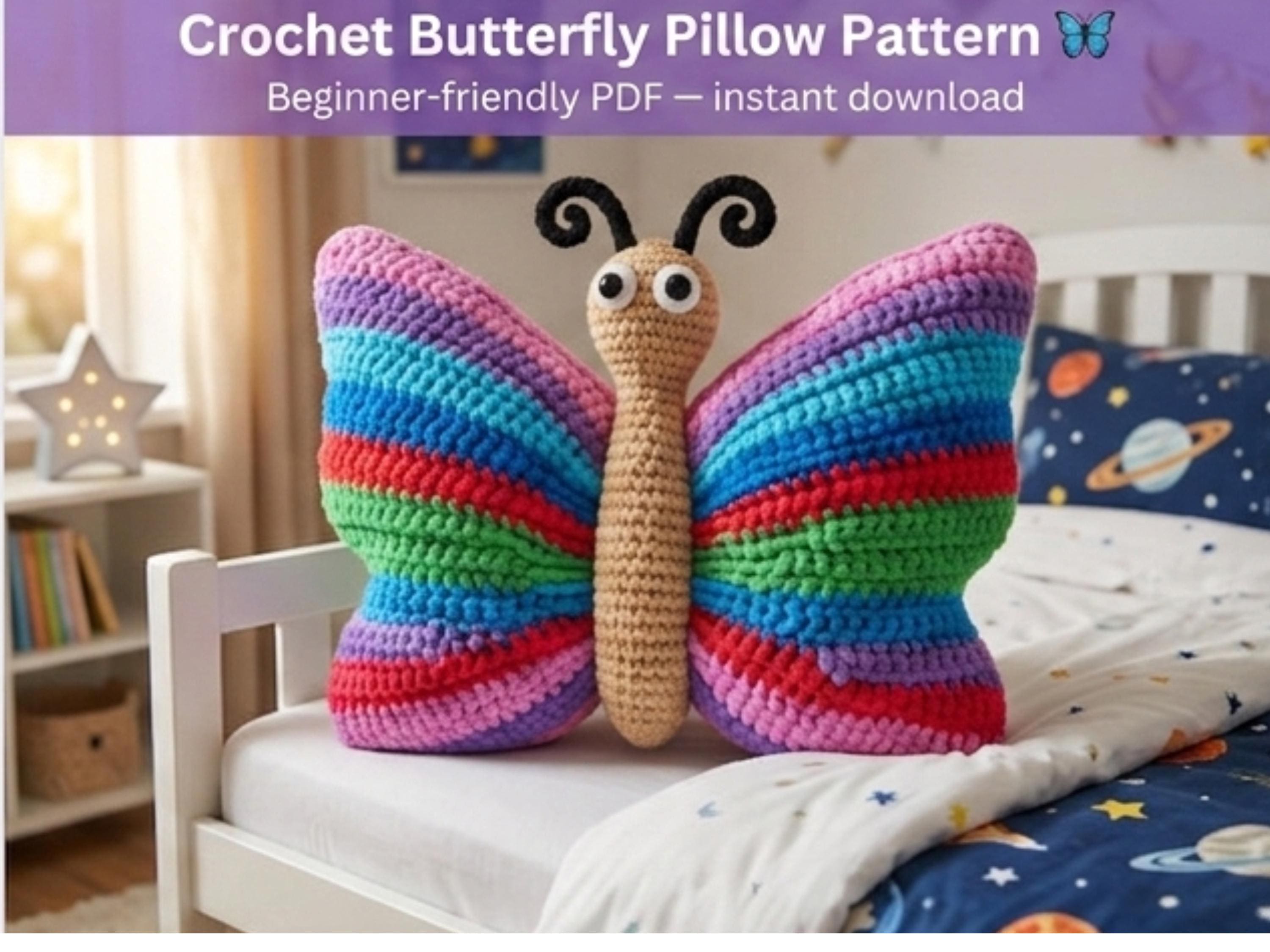 Crochet Butterfly Pillow Pattern, Amigurumi Cushion, Nursery Decor (PDF)