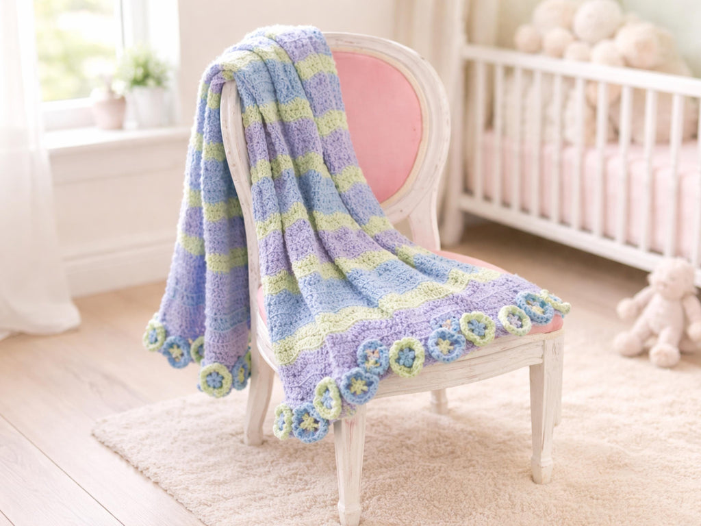 Vintage Style Crochet Baby Blanket Pattern PDF – Easy Ripple Afghan (Digital Download)