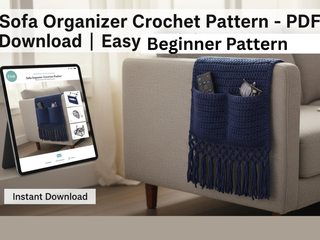 Couch Caddy Crochet Pattern | Remote Holder, Storage Pocket (PDF Download)