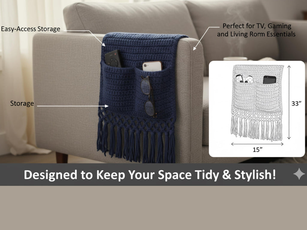 Couch Caddy Crochet Pattern | Remote Holder, Storage Pocket (PDF Download)