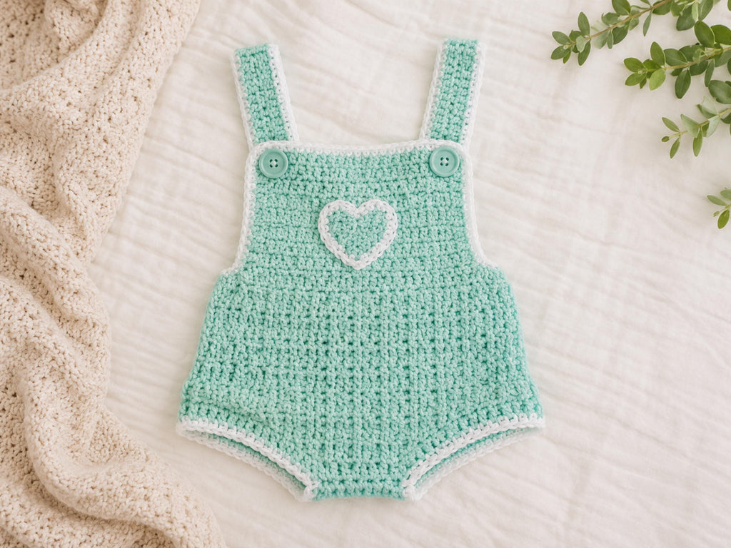 Baby Romper and Hat Crochet Pattern – Easy Aran Yarn Set (0-18 Months) (Digital Download)
