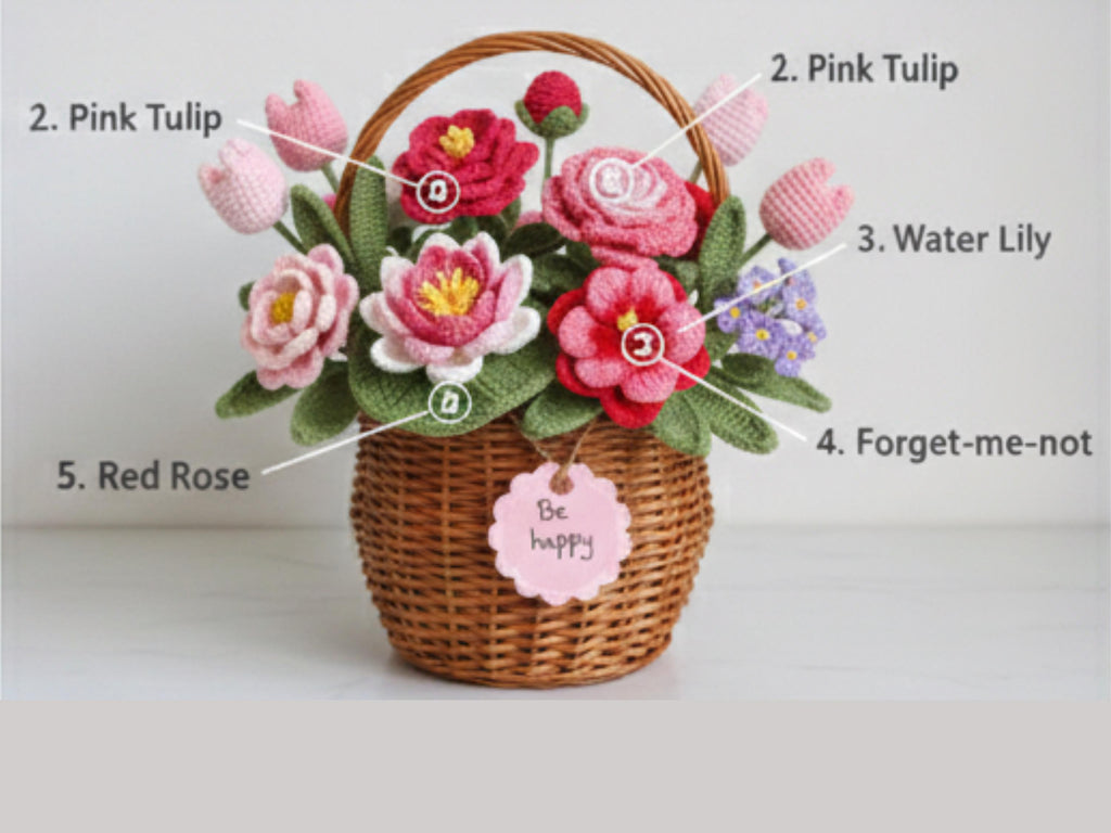 Beginner Crochet Flower Bouquet Pattern Bundle | 7 Flowers,   (PDF Download)
