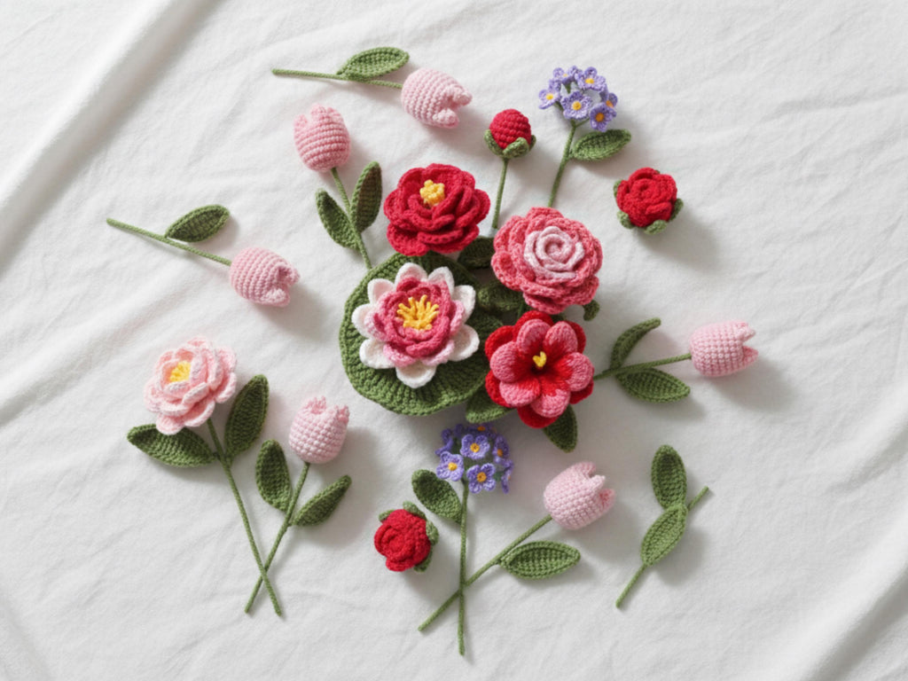 Beginner Crochet Flower Bouquet Pattern Bundle | 7 Flowers,   (PDF Download)