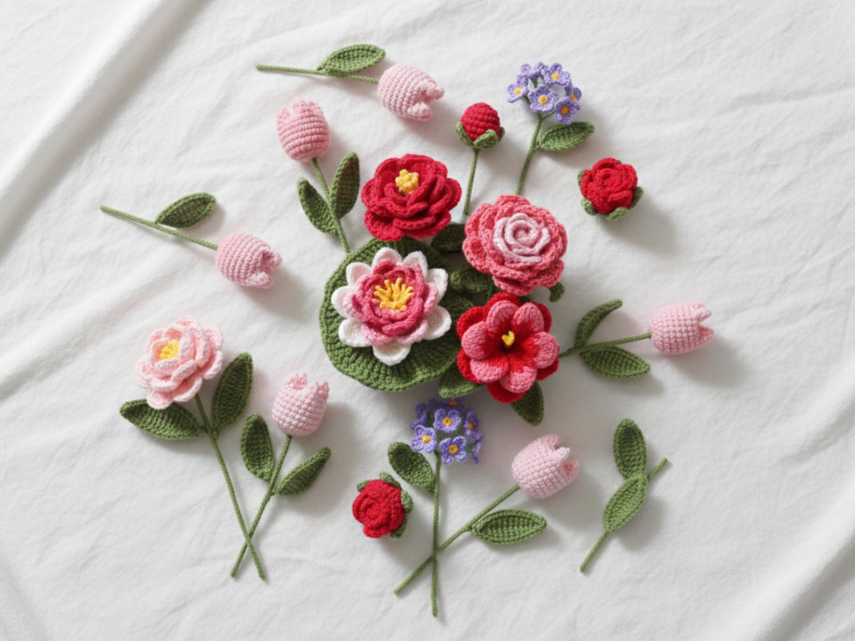 Beginner Crochet Flower Bouquet Pattern Bundle | 7 Flowers,   (PDF Download)