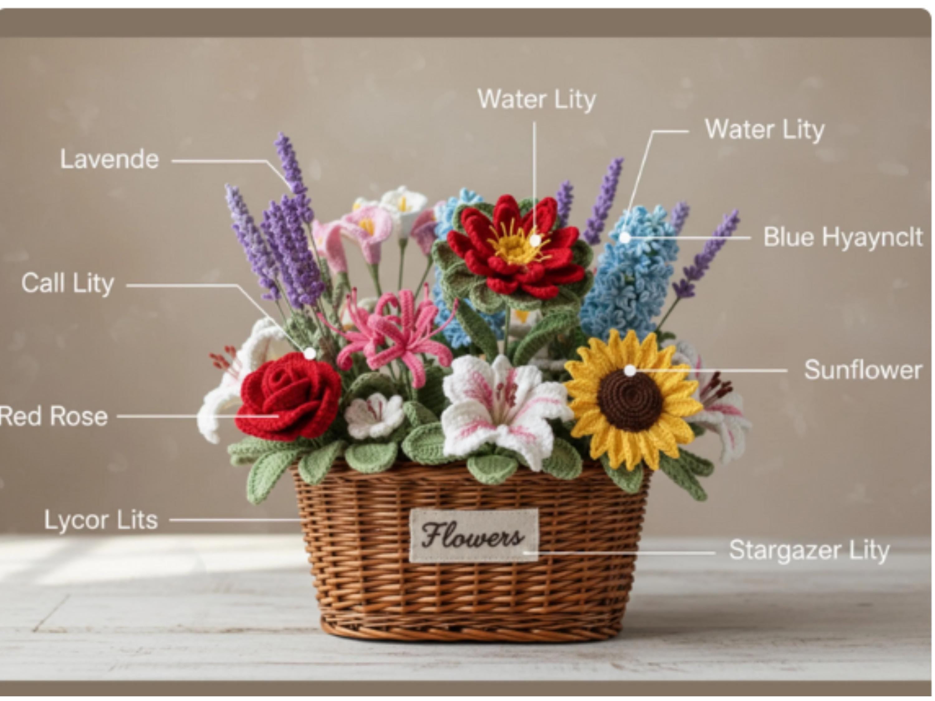 9 Crochet Flower Patterns Bundle Wildflower Basket Bouquet Rose Sunflower Lily PDF Amigurumi Flower Bouquet Pattern (Digital Download)