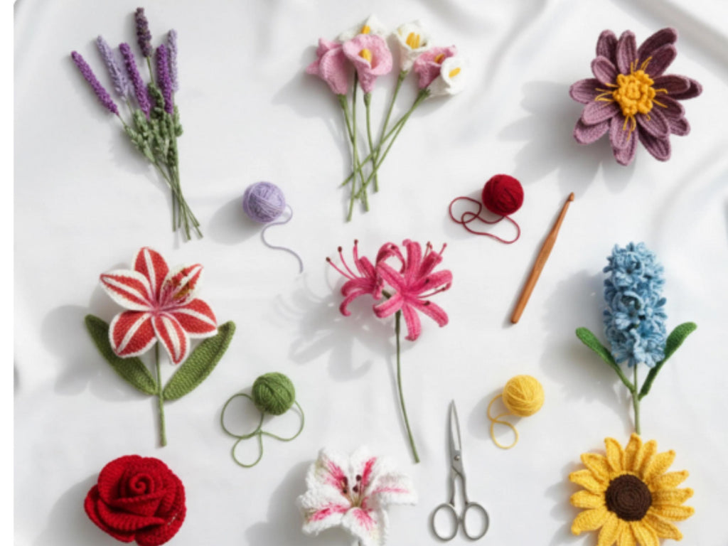 9 Crochet Flower Patterns Bundle Wildflower Basket Bouquet Rose Sunflower Lily PDF Amigurumi Flower Bouquet Pattern (Digital Download)