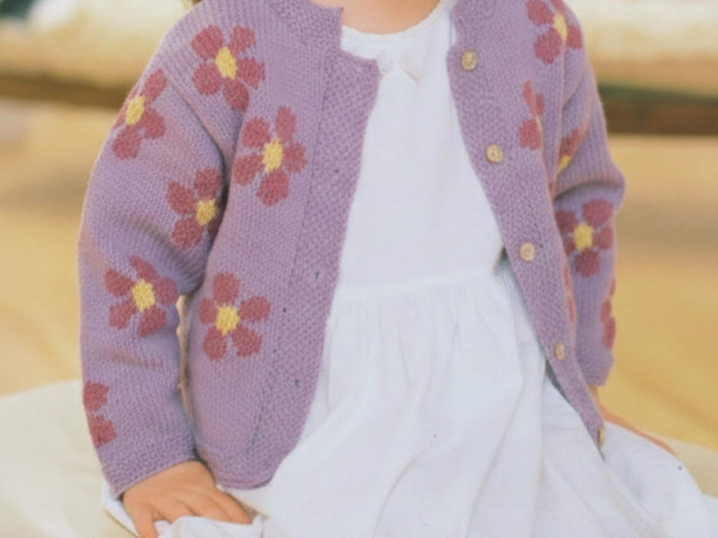 Baby  Girl Knitting Patterns 3 yrs  Daisy Cardigan Knitting Pattern, Intarsia Floral Kids Sweater (PDF Download)