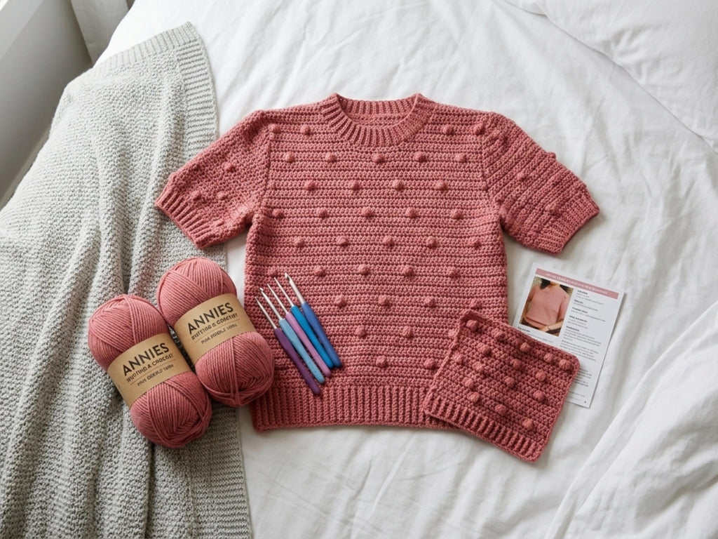 Vintage Crochet Pattern: Bundle Knot Puff Sleeve, 1940s 1950s Bobble Stitch Pullover (PDF)
