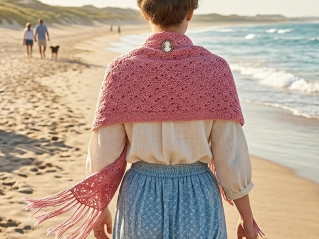 Pink Crochet Lace Shawl Pattern – Boho Wrap, Fringe Cardigan (PDF)