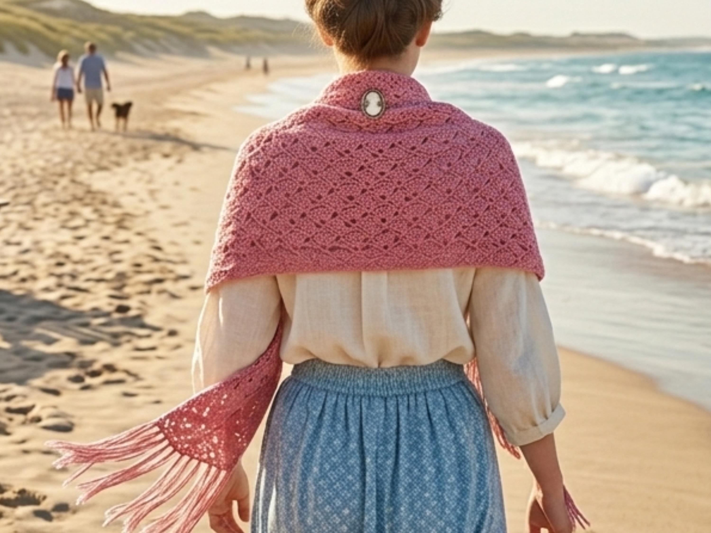 Pink Crochet Lace Shawl Pattern – Boho Wrap, Fringe Cardigan (PDF)