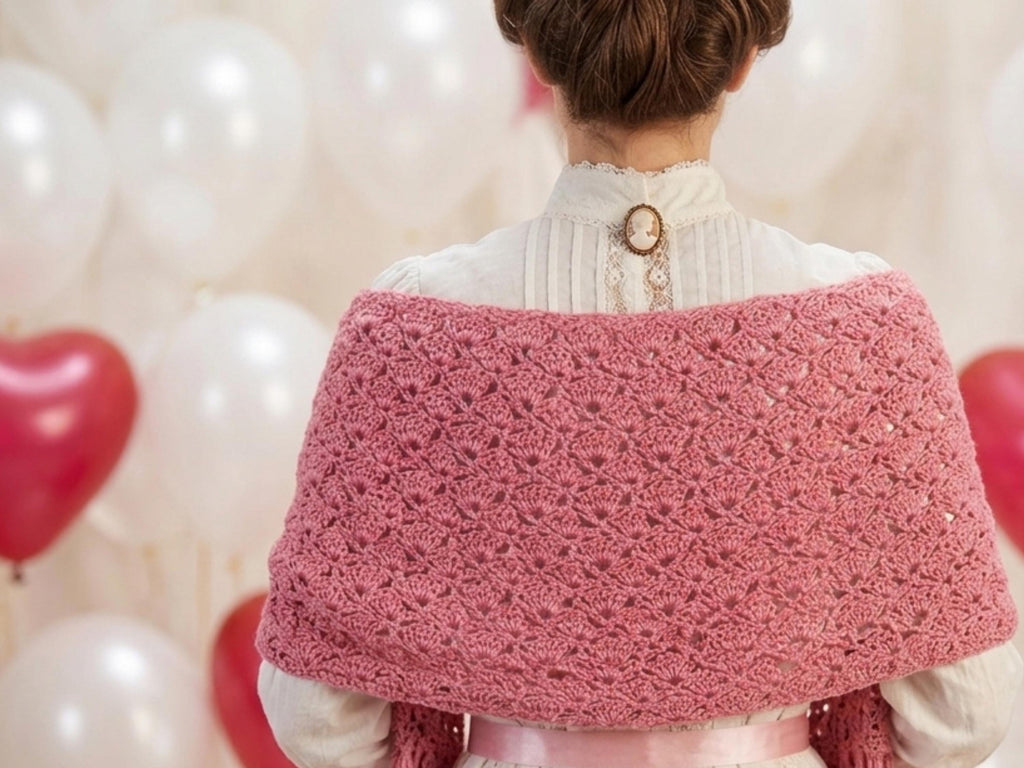 Pink Crochet Lace Shawl Pattern – Boho Wrap, Fringe Cardigan (PDF)