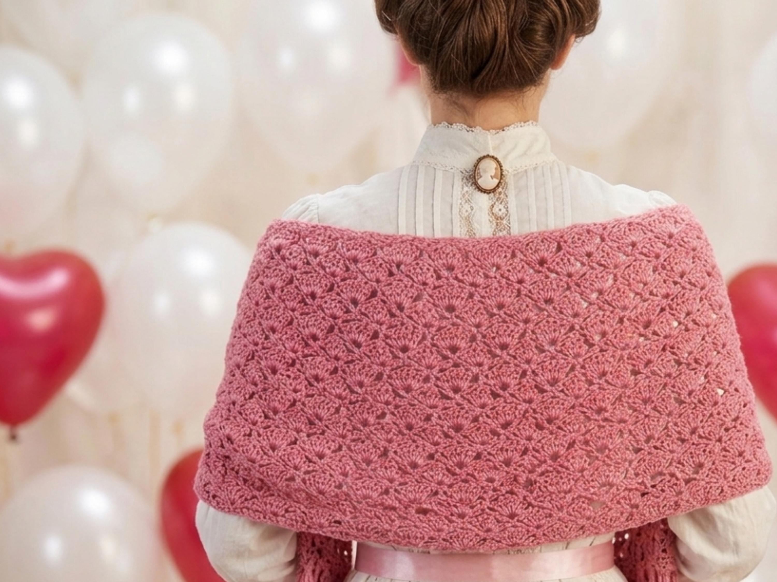 Pink Crochet Lace Shawl Pattern – Boho Wrap, Fringe Cardigan (PDF)