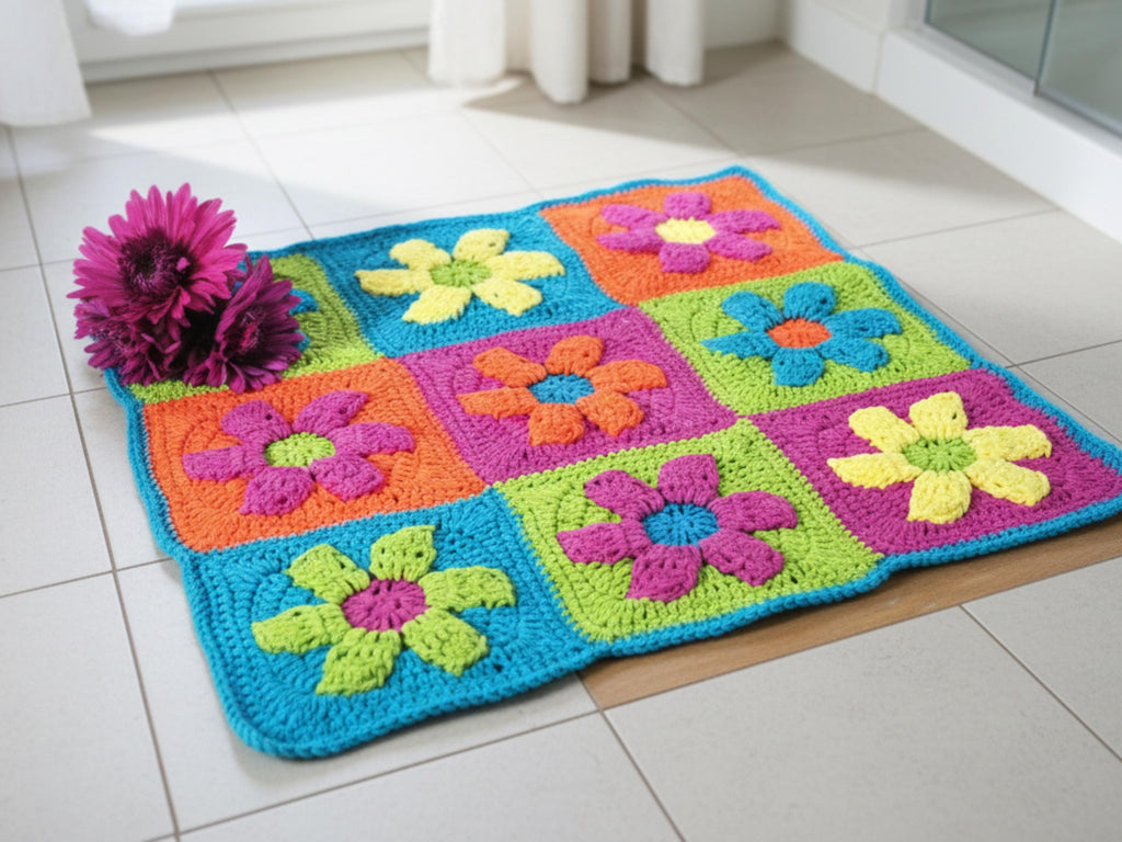 Retro Daisy Crochet Rug Pattern | Boho Granny Square Home Decor (PDF Download)