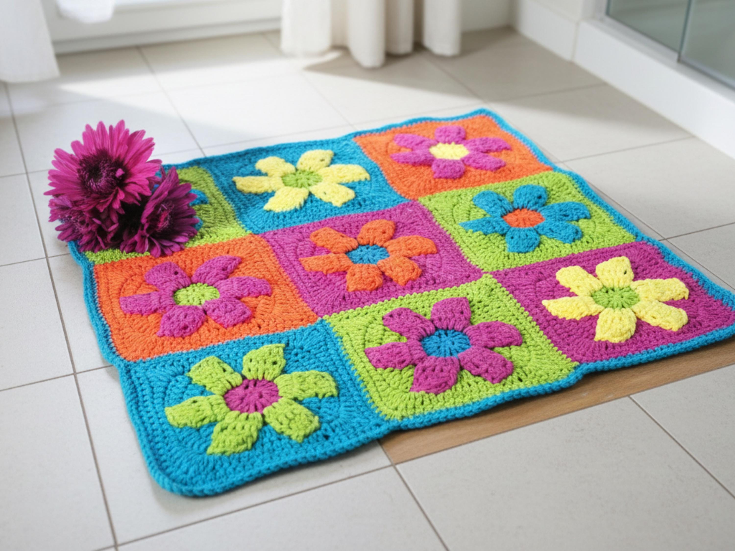 Retro Daisy Crochet Rug Pattern | Boho Granny Square Home Decor (PDF Download)