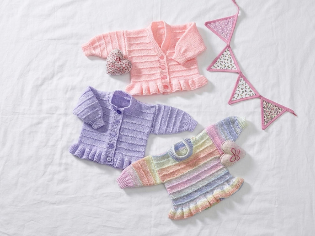 8 Ply Baby Girls Knitting Pattern: Cardigan,Sweater,Jumper  Vintage Frilly Peplum Top (Digital Download)