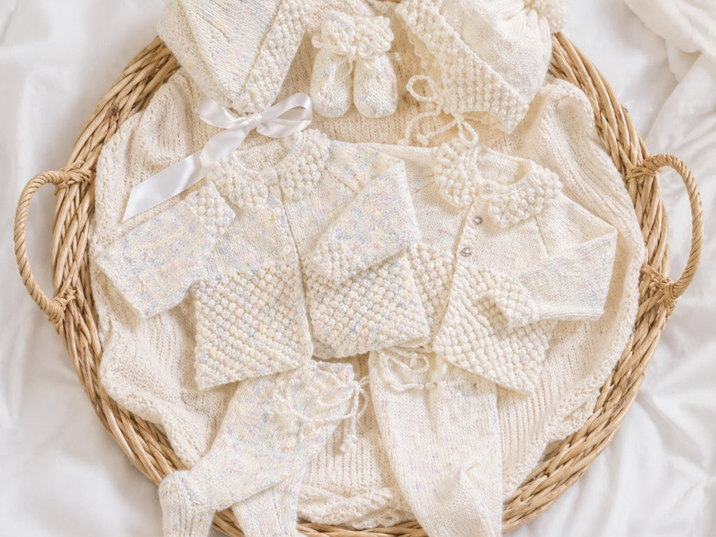 knitting pattern for baby girl or boy cardigan pram blanket and hat set includes premature baby size, dk or 4 ply
