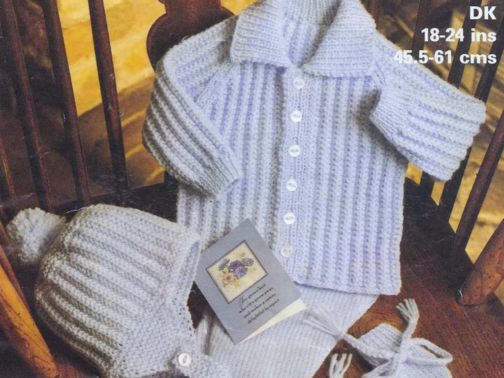 Vintage Baby Knitting Pattern Set – Jacket, Hat, Mitts (Digital PDF)