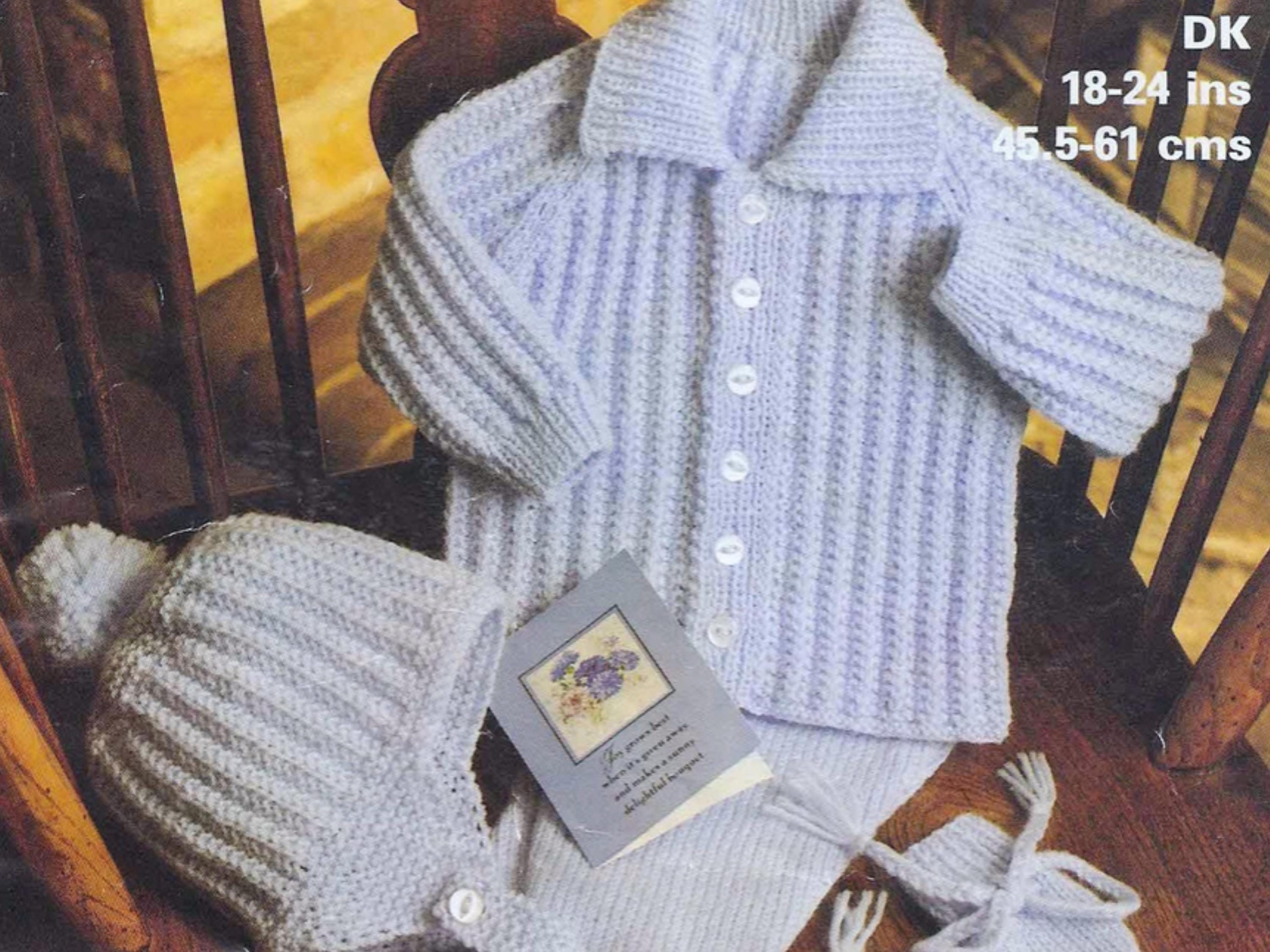 Vintage Baby Knitting Pattern Set – Jacket, Hat, Mitts (Digital PDF)
