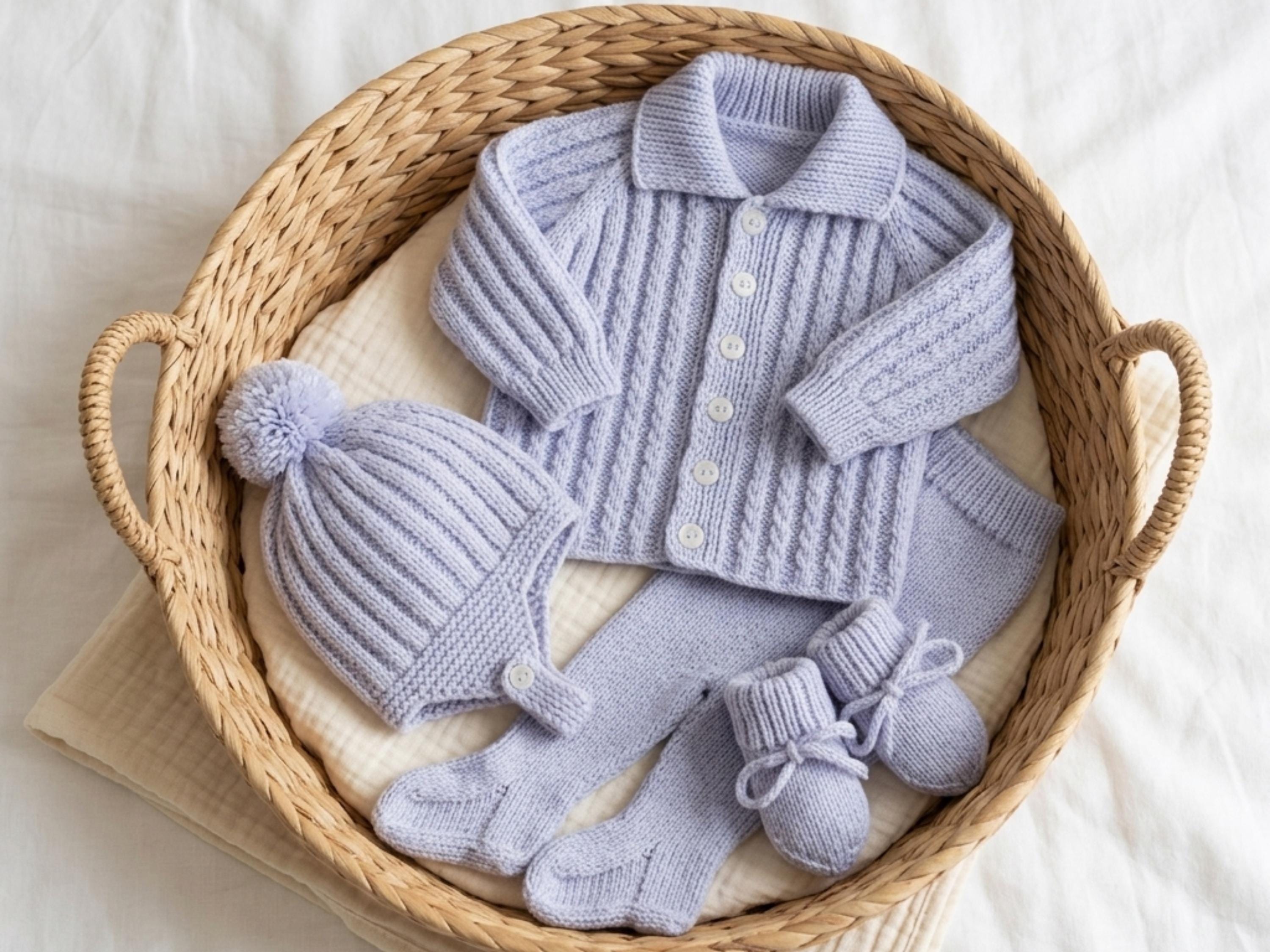 Vintage Baby Knitting Pattern Set – Jacket, Hat, Mitts (Digital PDF)