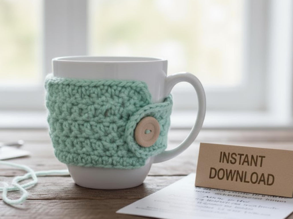 Beginner Crochet Mug Cozy Pattern: Button Coffee Sleeve (PDF Download)