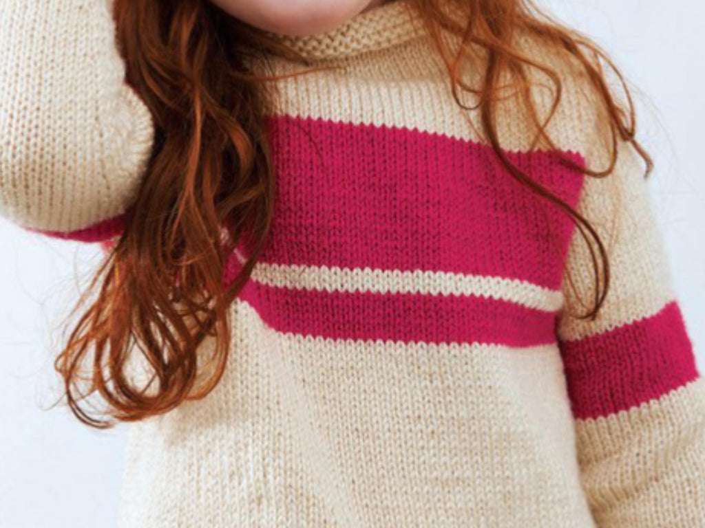 Girls Bright Stripe Sweater, Hat, Mitts Knitting Pattern (PDF Download) – Sizes 2-10