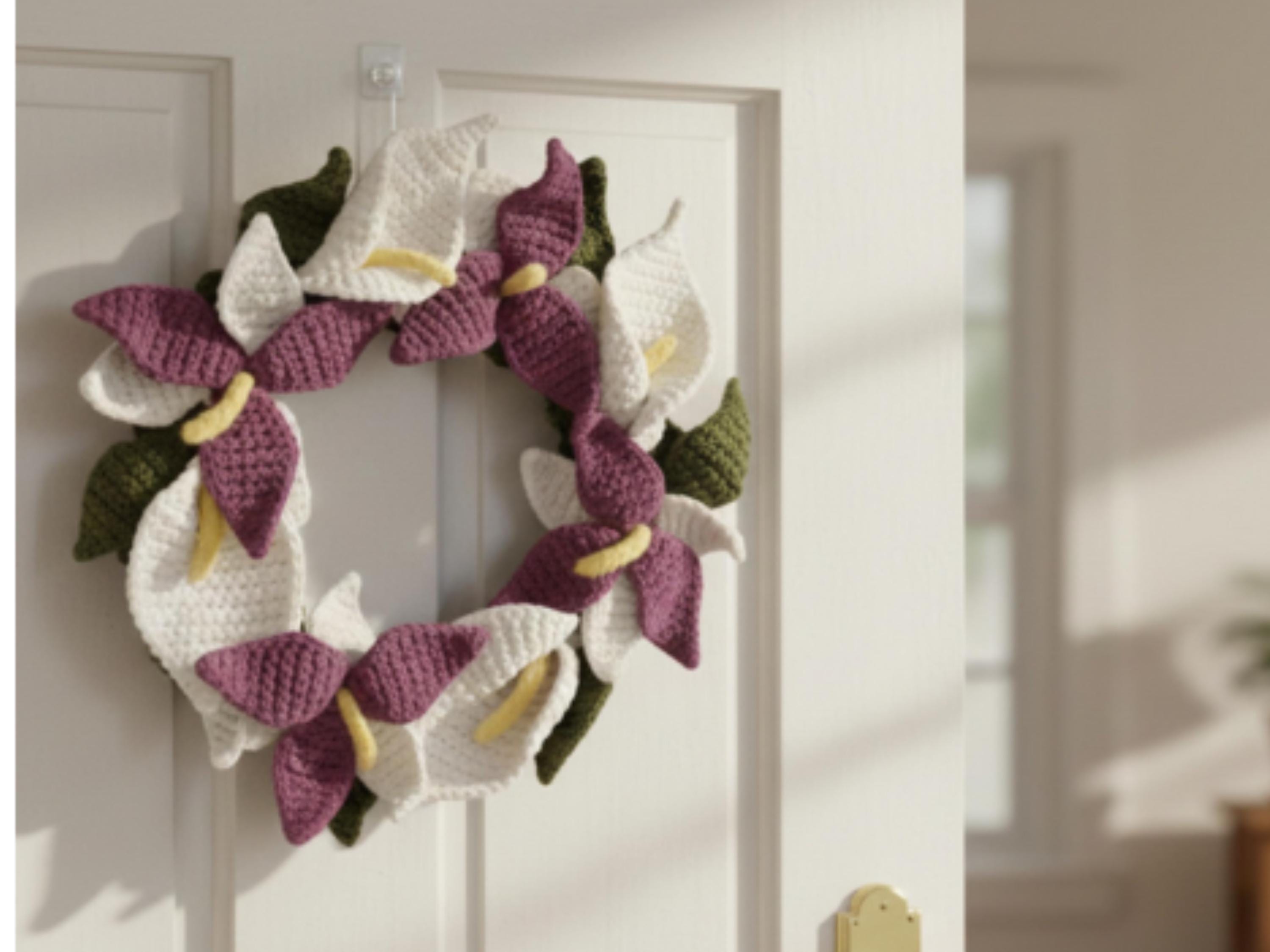 Crochet Lily Wreath Pattern | Handmade Floral Home Decor (PDF Download)