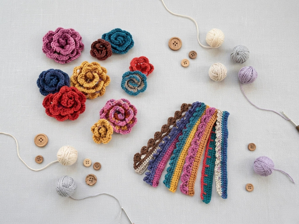 3D Crochet Flower & Decorative Trim Patterns - Assorted Floral Accents - Crochet Edging for Blankets and Apparel - PDF Bundle Instant