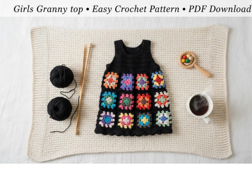 Vintage Girls Granny Square Top Crochet Pattern (PDF Download)