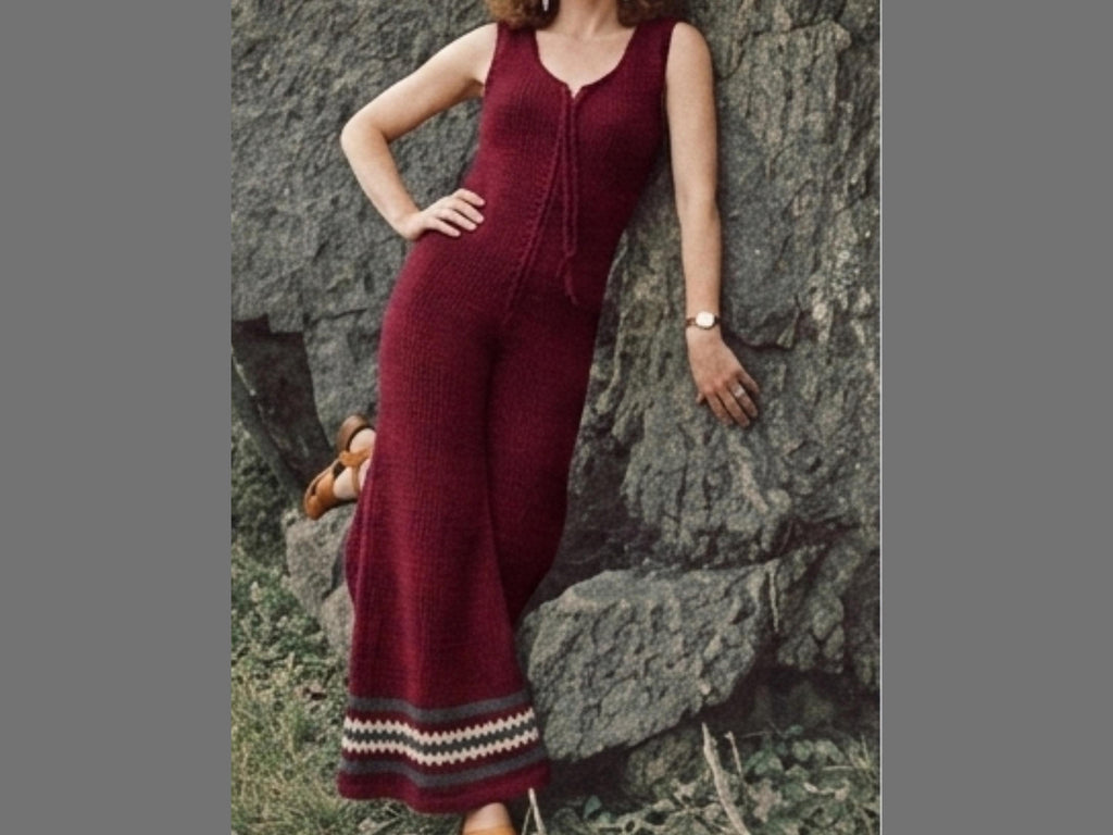 Easy Knit Jumpsuit Pattern PDF – Vintage 70s Women’s Retro Bell Bottom Jumpsuit – Instant Download Knitting Pattern – Boho   Summer Bodysuit