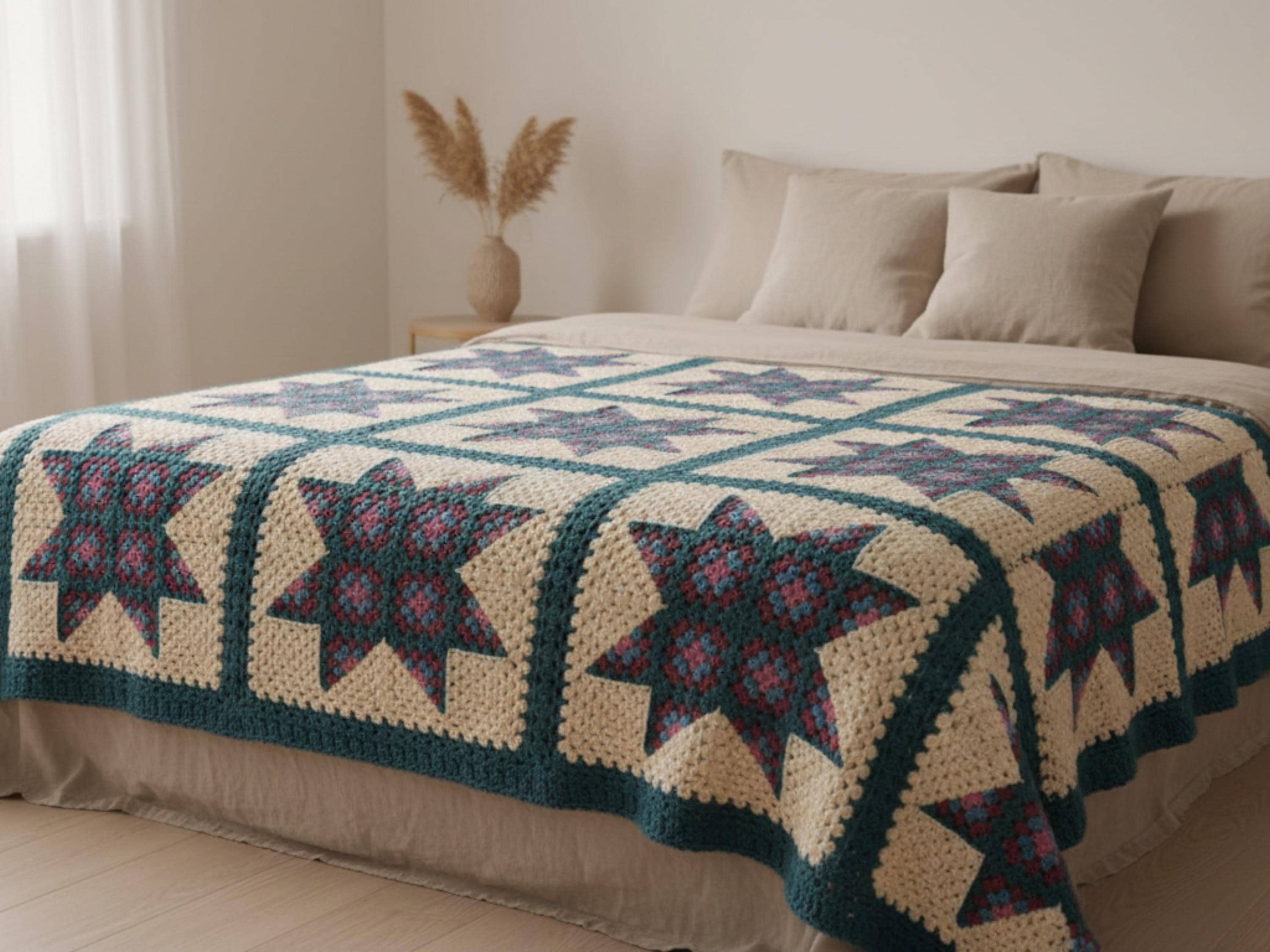 Patchwork Star Quilt Crochet Pattern (Digital Download) – Vintage 1980s Design