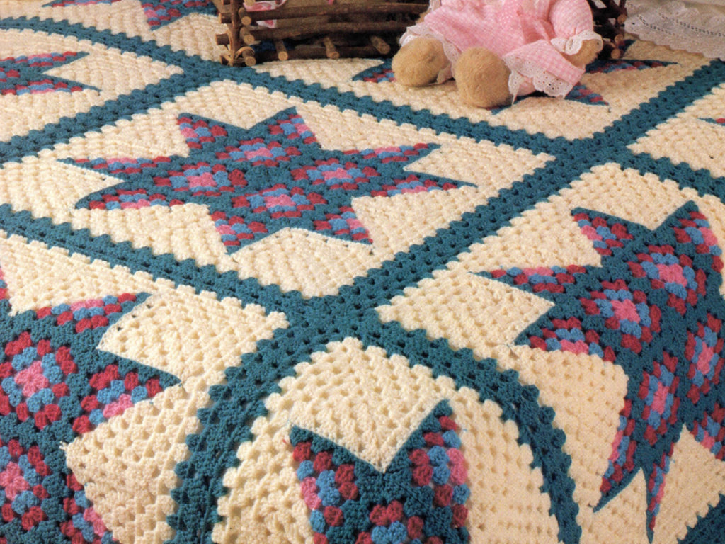 Patchwork Star Quilt Crochet Pattern (Digital Download) – Vintage 1980s Design