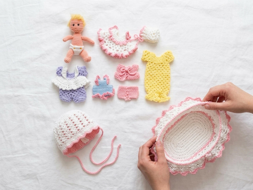 Beginner Crochet Doll Bassinet and Clothes Pattern (PDF Download)