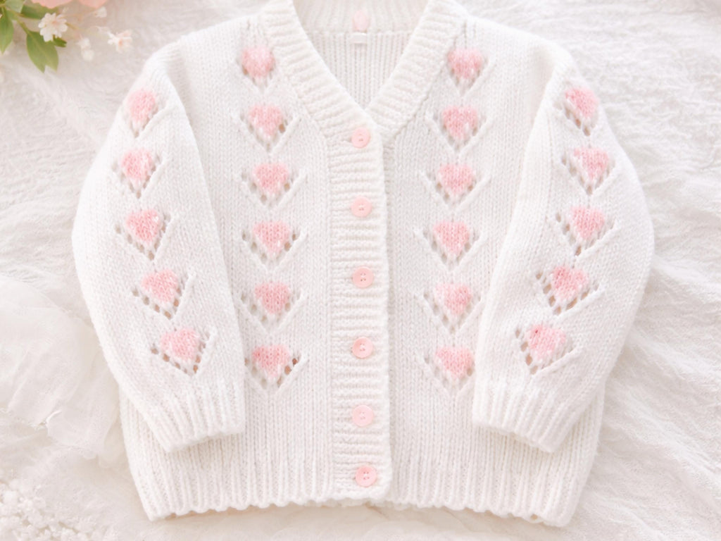 Knitted Heart Cardigan Pattern: Childs Girls Double Knit (PDF Pattern)