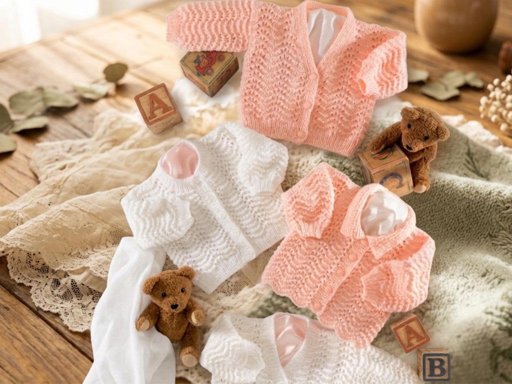 Baby Girls Knitting Patterns -Double Knit Cardigan Patterns, Vintage Heart Design, DK Yarn (PDF Pattern)