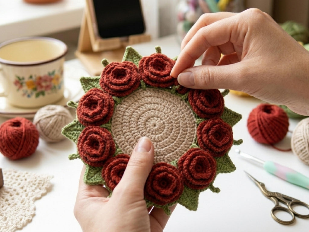 Crochet Rose Coaster Pattern PDF | Beginner Bouquet Tutorial (Instant Download)