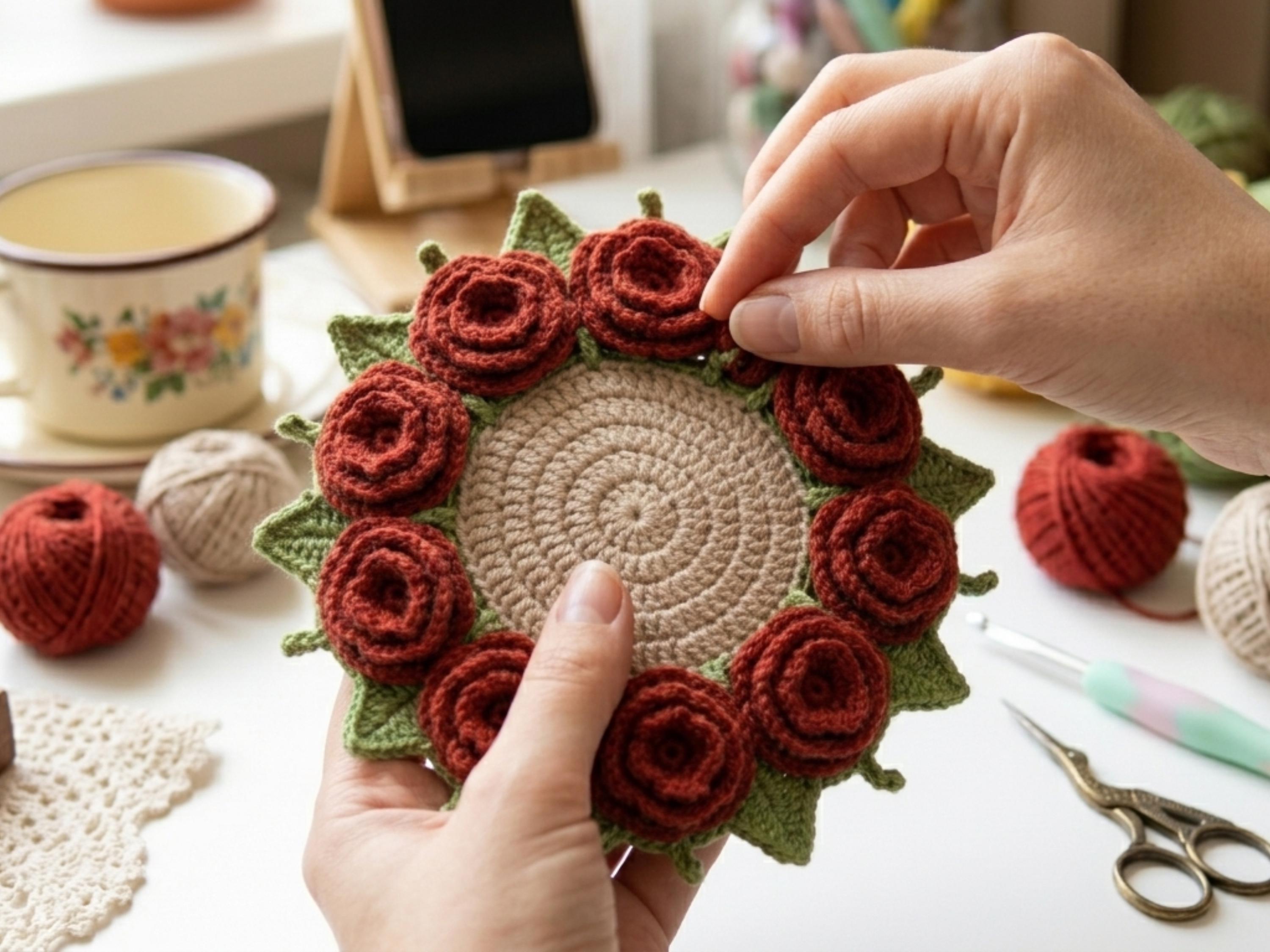 Crochet Rose Coaster Pattern PDF | Beginner Bouquet Tutorial (Instant Download)