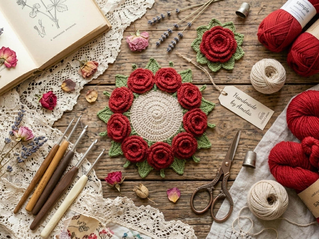 Crochet Rose Coaster Pattern PDF | Beginner Bouquet Tutorial (Instant Download)