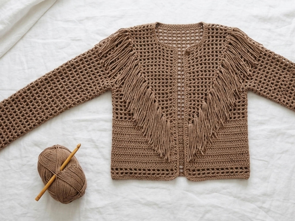 Boho Fringe Crochet Jacket Pattern – Women’s Cardigan PDF (Instant Download)