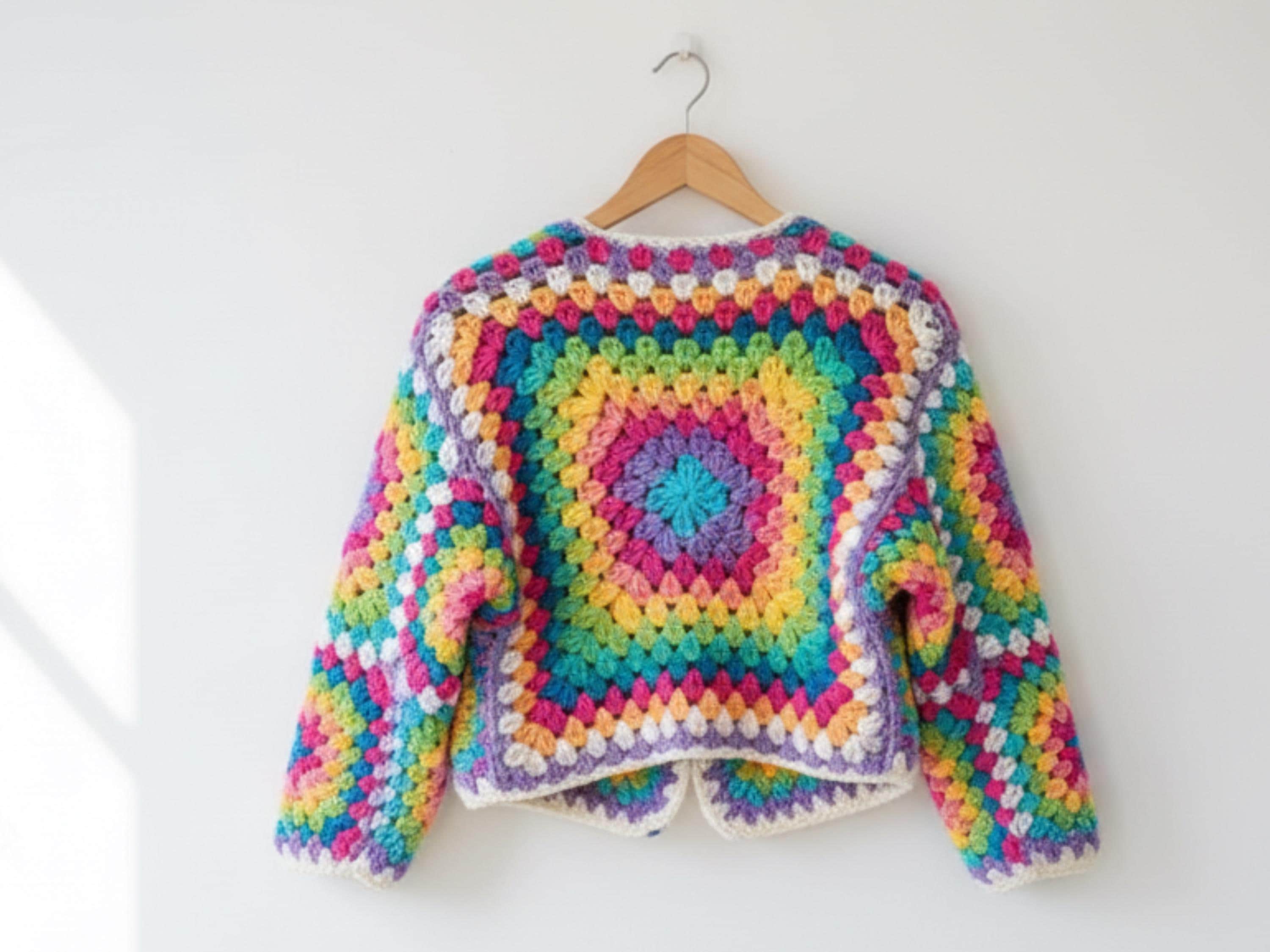 Granny Square Crochet Jacket | Colorful Boho Cardigan (PDF Pattern)