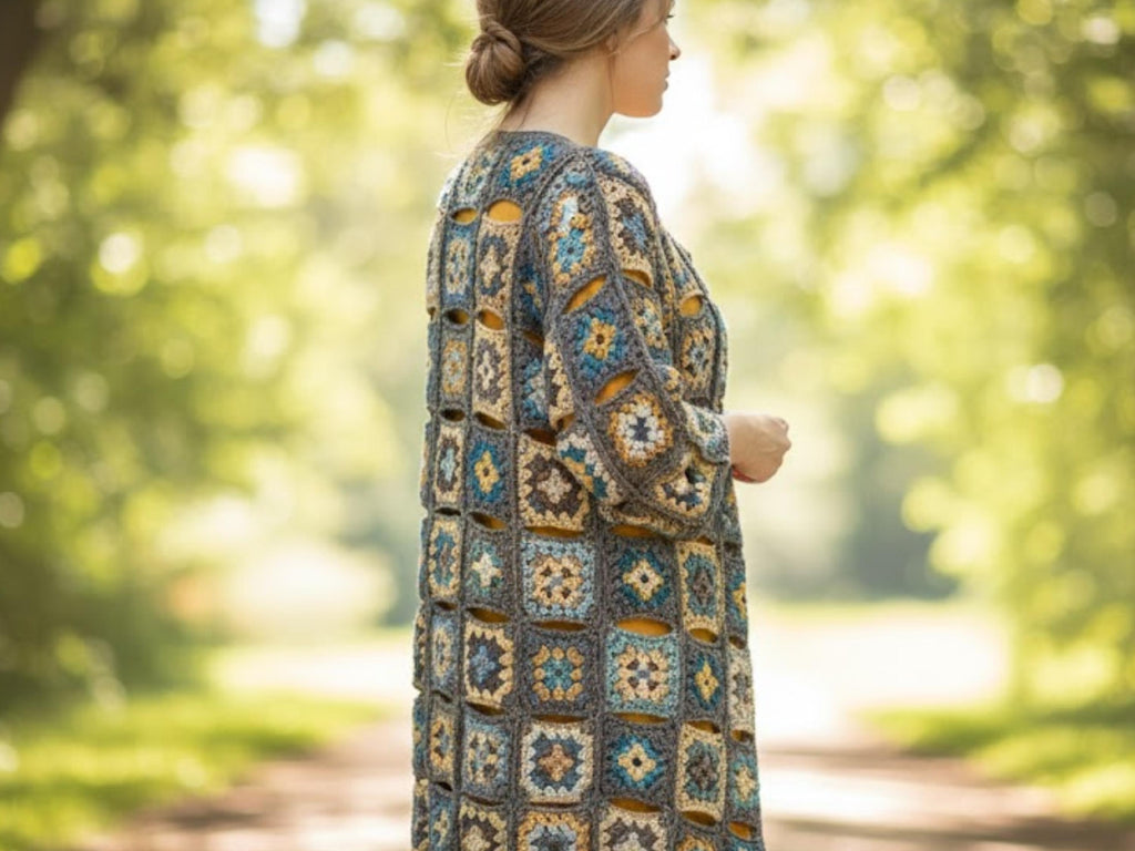 Granny Square Crochet Coat Pattern – Vintage Boho Jacket, Festival Cardigan DIY (PDF Download)