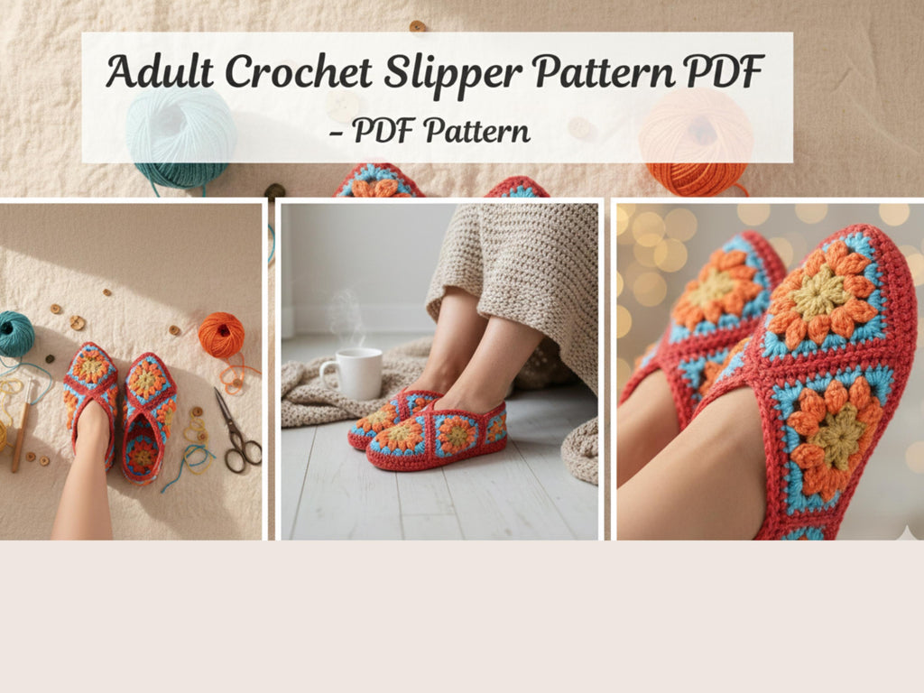 Vintage granny squares slippers-Crochet pattern-Crochet Granny Square Slipper Pattern: Adult Sizes (PDF Pattern)