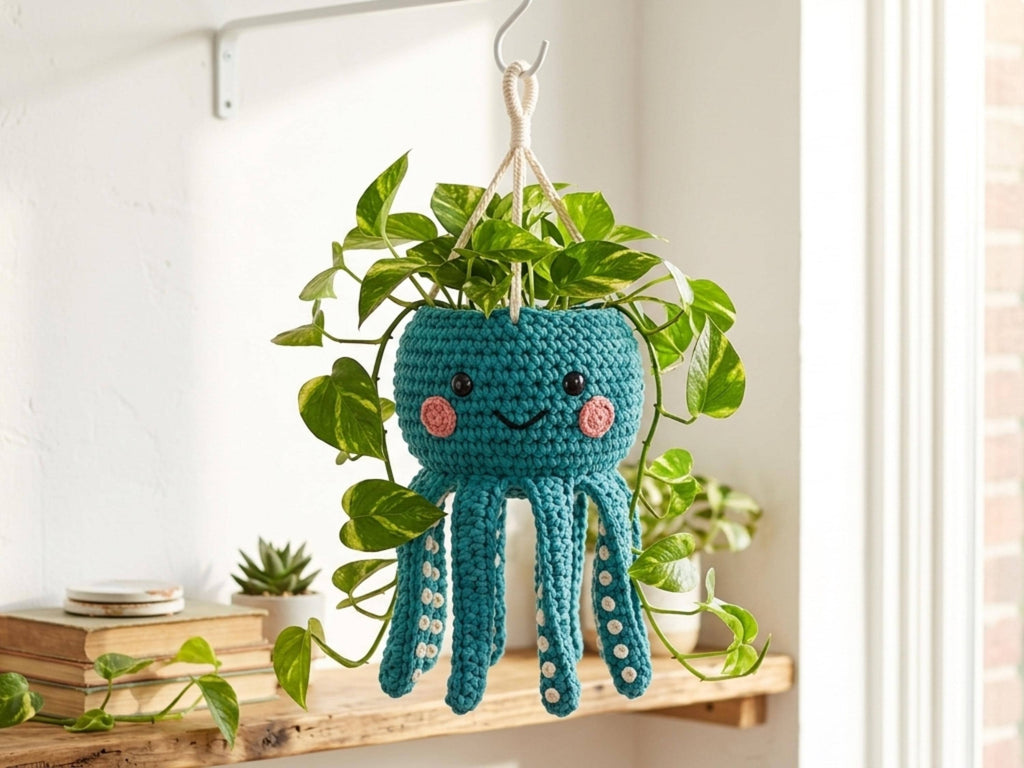 Octopus Hanging Planter Crochet Pattern | Tentacle Plant Hanger (Digital Download)-Pothos-Coastal home decor-Animal planter