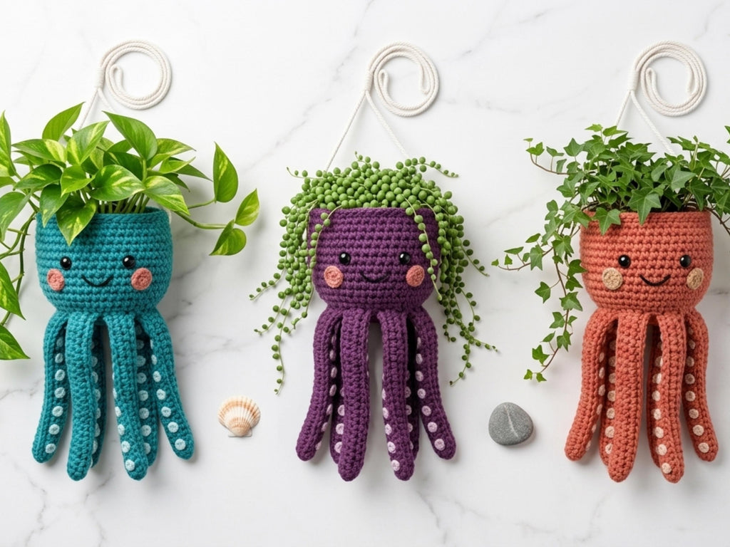 Octopus Hanging Planter Crochet Pattern | Tentacle Plant Hanger (Digital Download)-Pothos-Coastal home decor-Animal planter