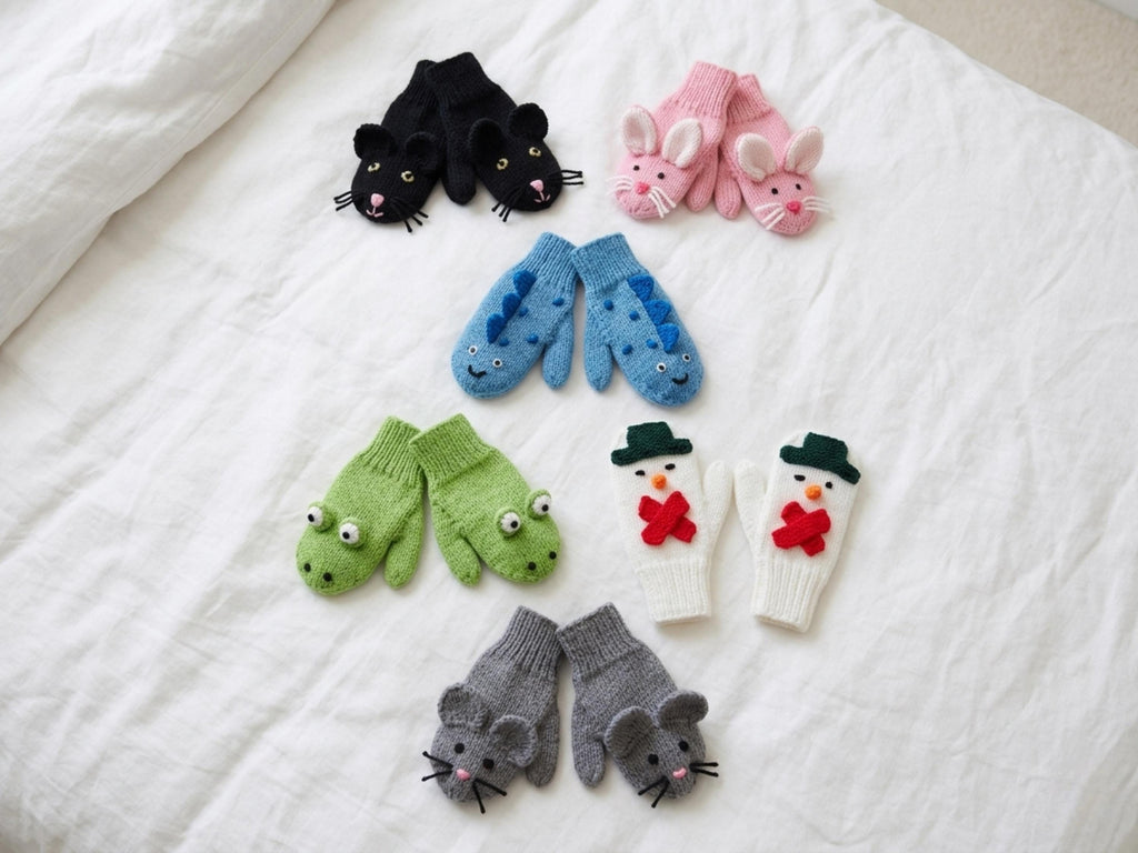 RETIREMENT SALE *Christmas knitting patterns-Novelty Animal Mittens Knitting Pattern, Kids Frog Dinosaur Snowman Cat Rabbit (PDF Download)