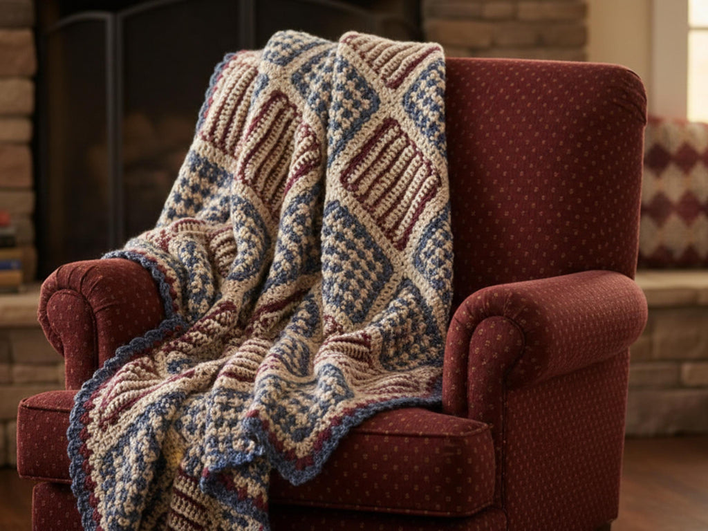Patriotic Tunisian Crochet Blanket Pattern – Americana Stars Stripes Throw (PDF)