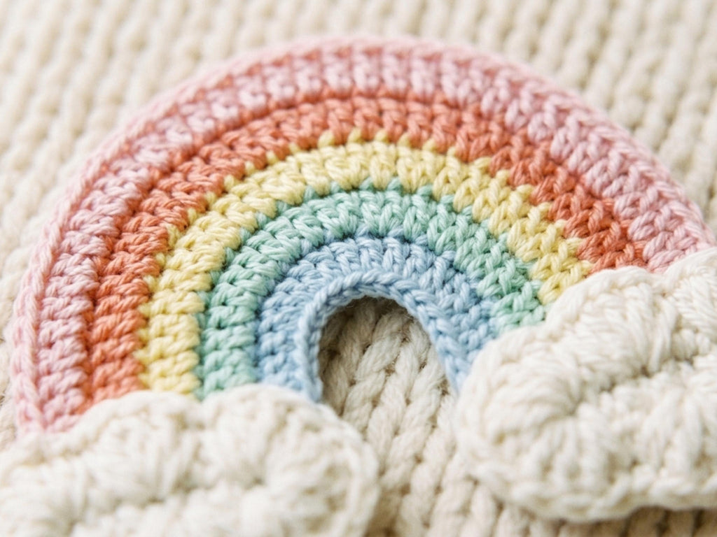 Crochet Rainbow Applique Pattern PDF, Cloud Rainbow Motif, Baby Clothes Patch, Bag Charm, Nursery Decor DIY, Easy Crochet Instant Download