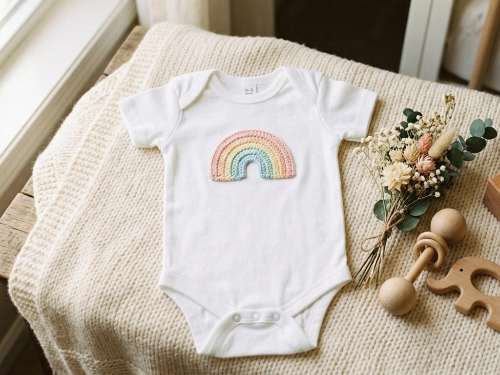Crochet Rainbow Applique Pattern PDF, Cloud Rainbow Motif, Baby Clothes Patch, Bag Charm, Nursery Decor DIY, Easy Crochet Instant Download