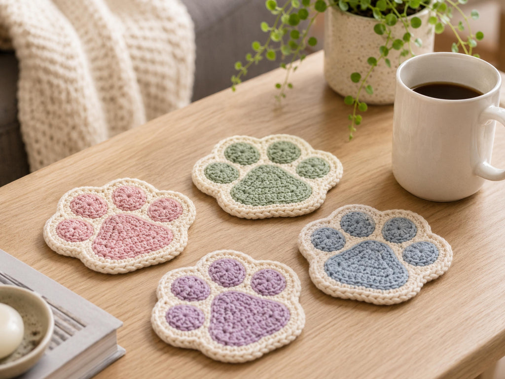 Cat coaster Pattern -Crochet Cat Paw Coaster Pattern, Easy Beginner PDF (Instant Download)