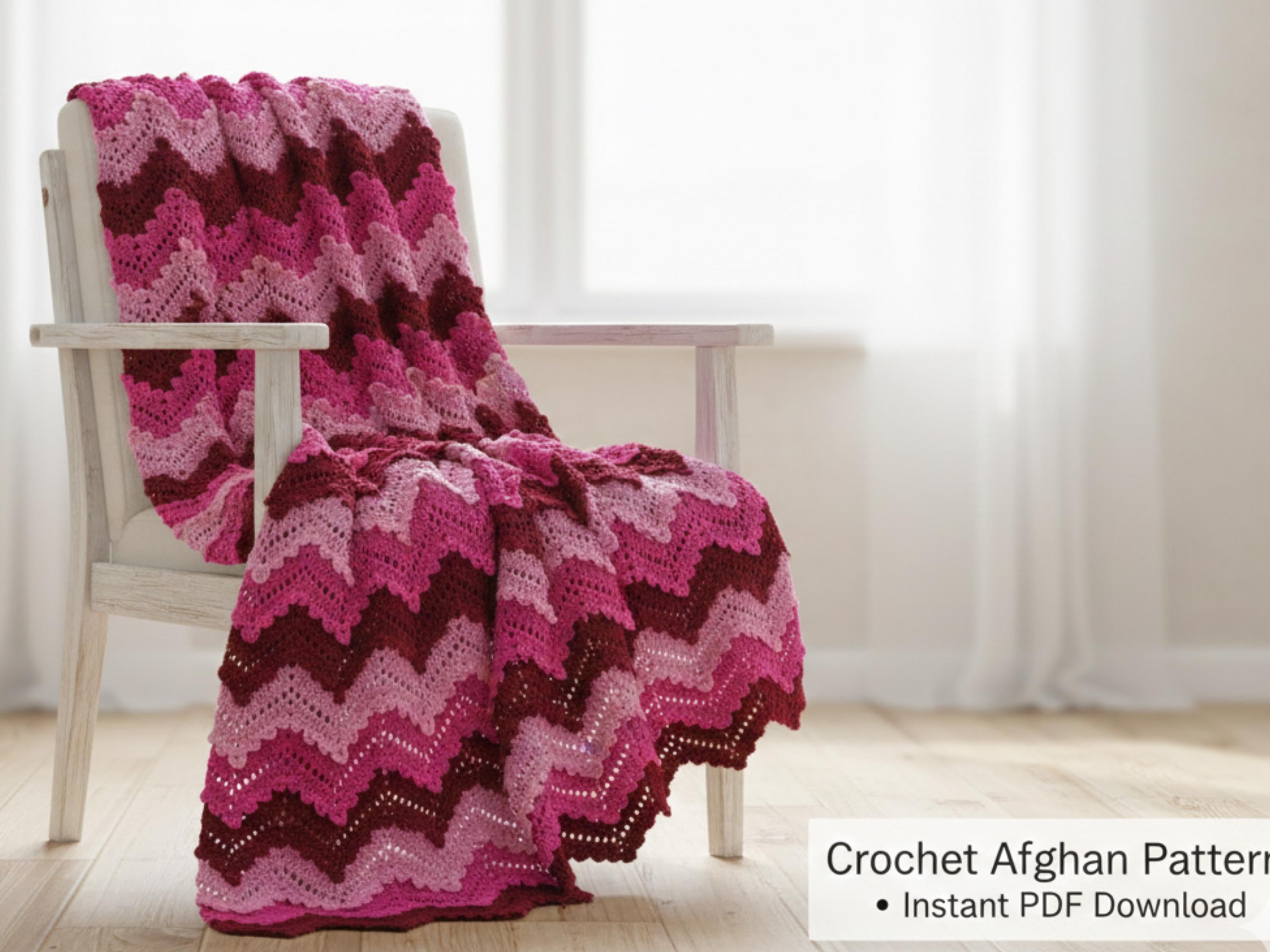 Vintage Rose Ripple Afghan Crochet Pattern Booklet (PDF Download) – 1977 Chevron Throw